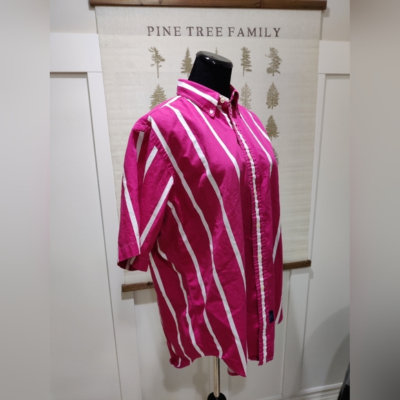 Mens Vintage Ralph Lauren Candy Stripe Short Sleeve Collar Shirt - Large - Picture 8 of 12